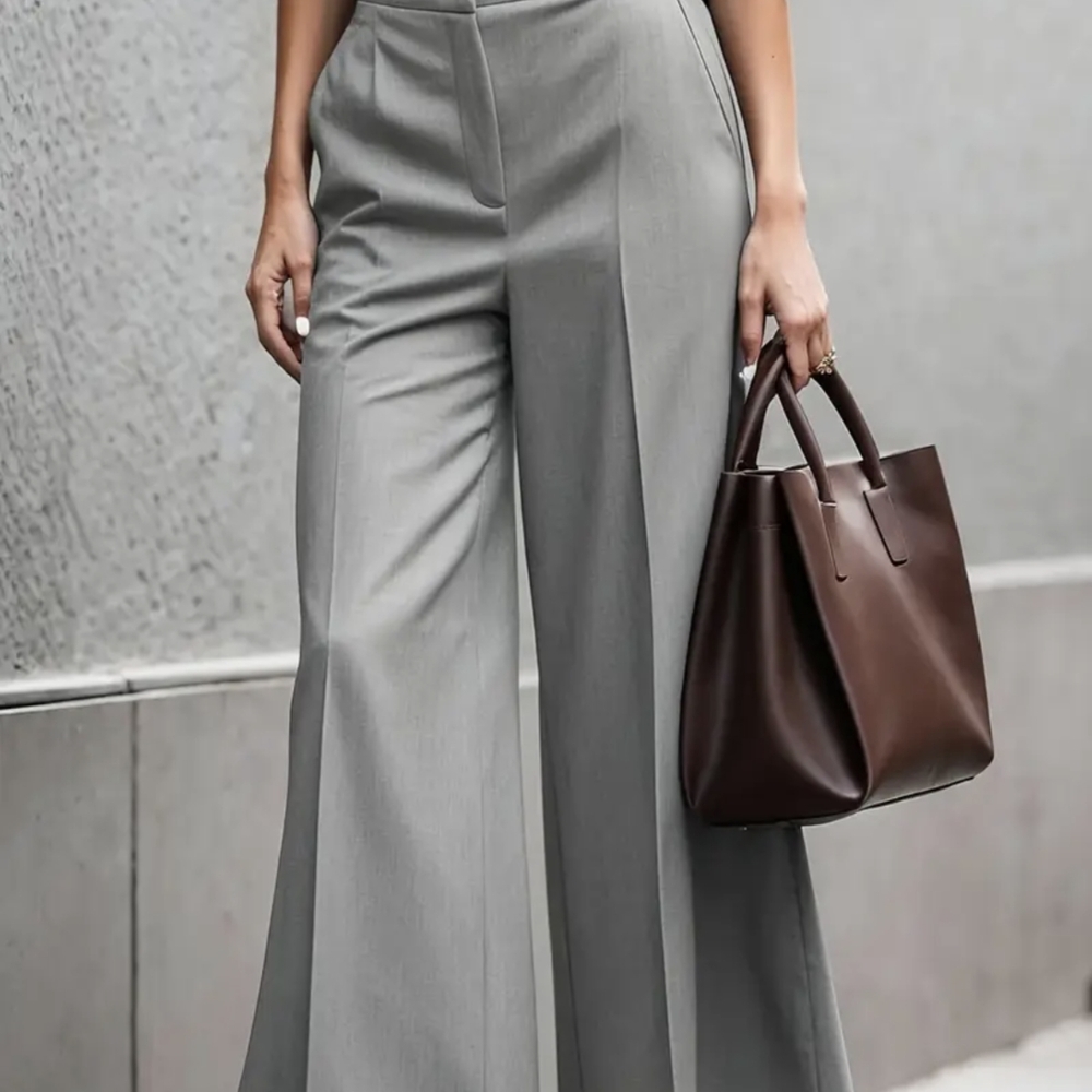 High-Waist Wide Leg Trousers in Light Gray